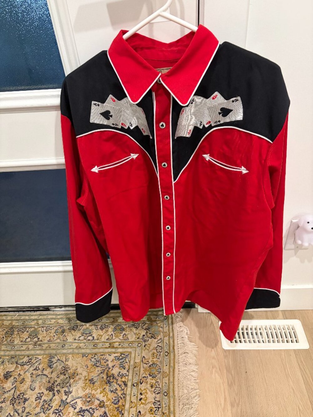 Vintage Scully Hold ’Em or Fold ’Em Poker Western Shirt Red Black Embroidered